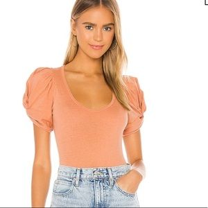 Free People Ava Puff Sleeve Bodysuit in Pink Cinnamon
